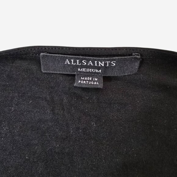 AllSaints Jayda Dress Womens Medium Black Sleeveless Tie Front Drape Jersey Mini - Picture 6 of 13